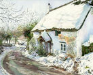 Snow Covered Thatch Cottage, Lustleigh, Devon